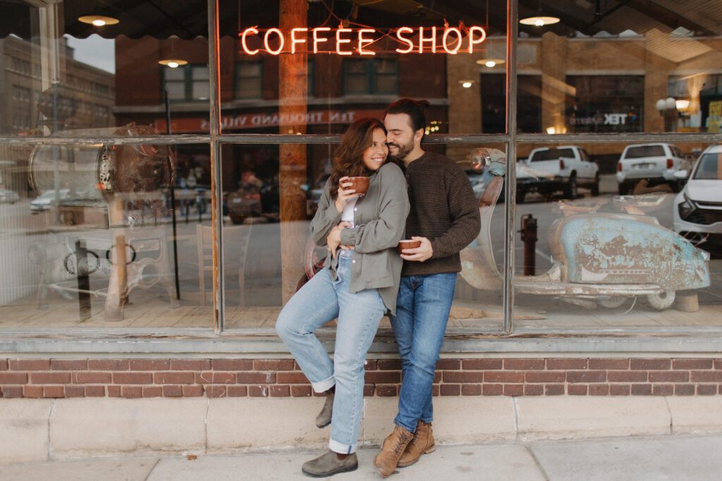 outdoor engagement photos in downtown lincoln nebraska 