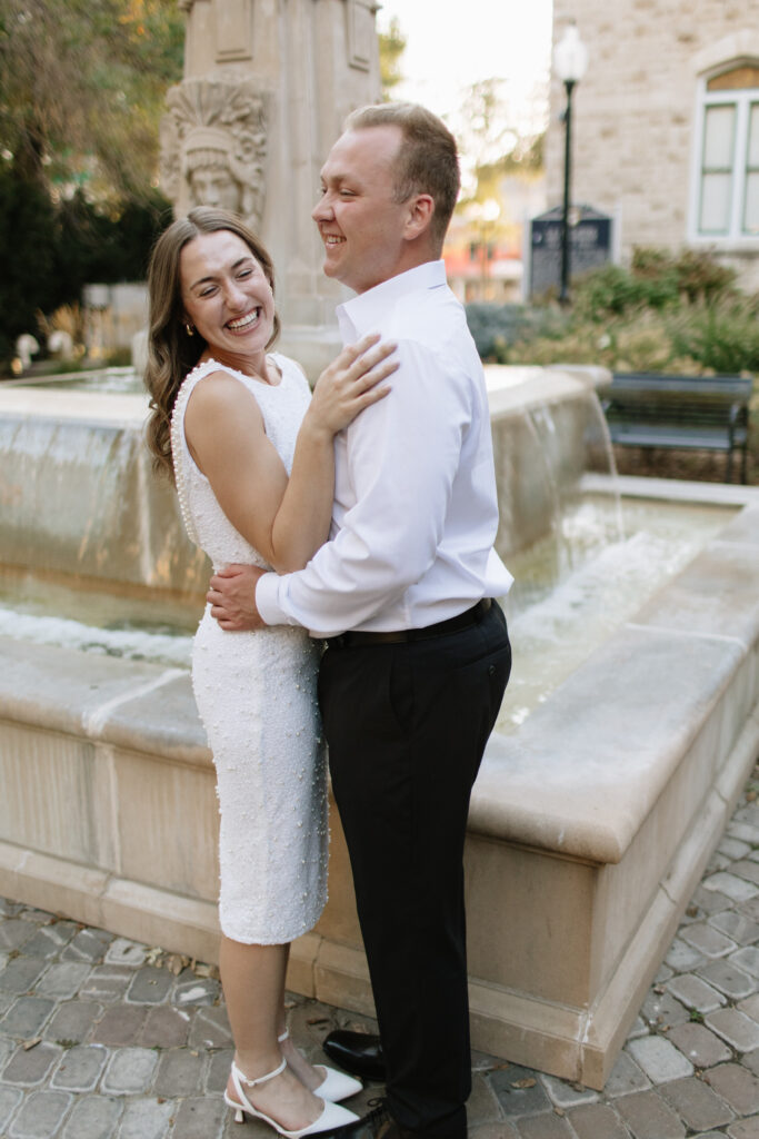 Outdoor Engagement Pictures at Grand Manse in downtown lincoln nebraska 