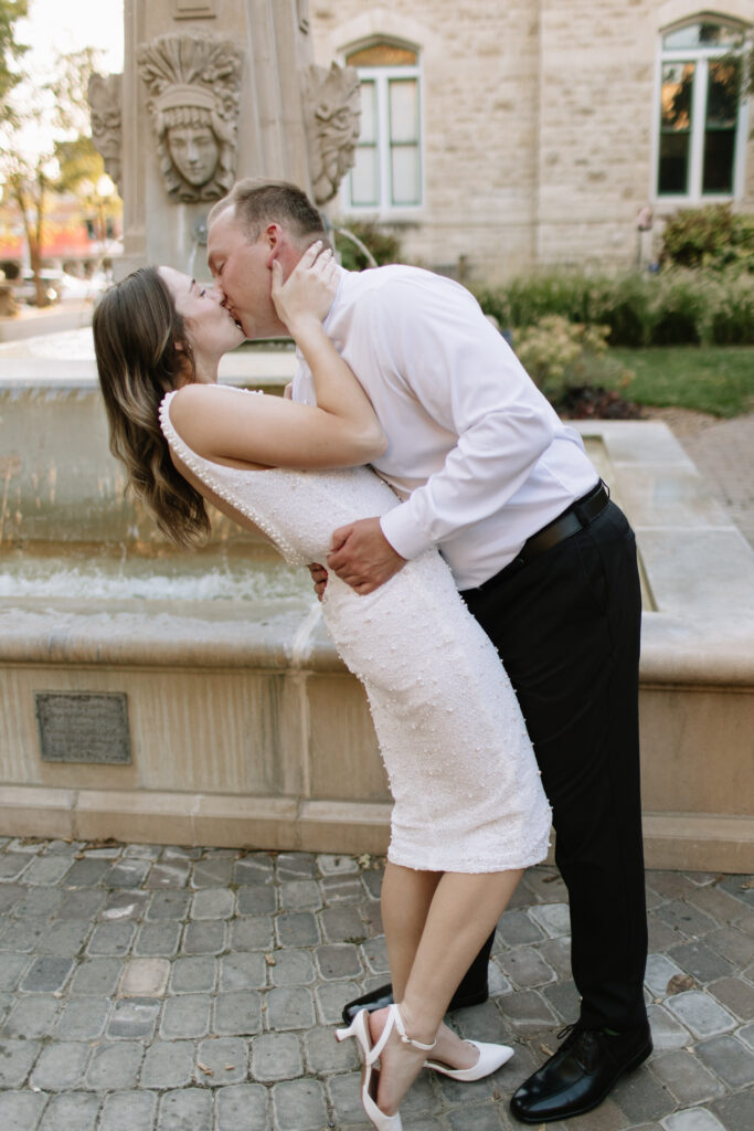 Outdoor Engagement Pictures at Grand Manse in downtown lincoln nebraska 