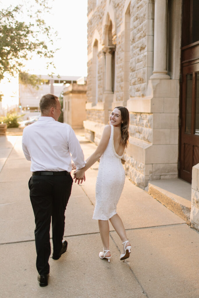 Outdoor Engagement Pictures at Grand Manse in downtown lincoln nebraska 