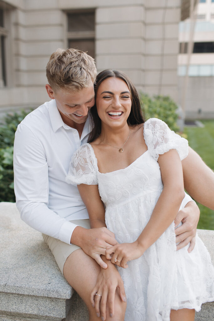 downtown omaha nebraska engagement pictures outside of Central High School