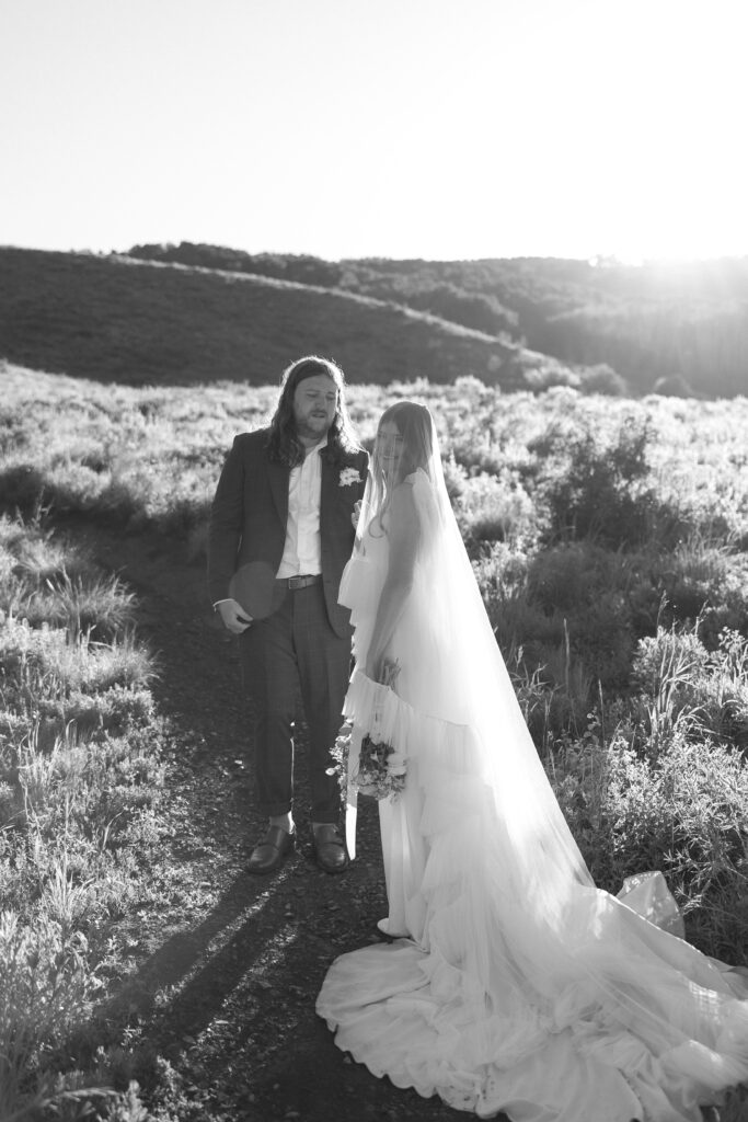 Black and white photo of carter and faith after their private vows