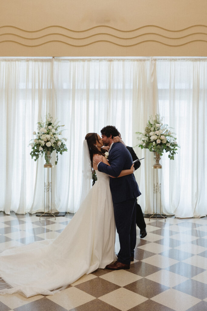 first kiss for bride and groom 
