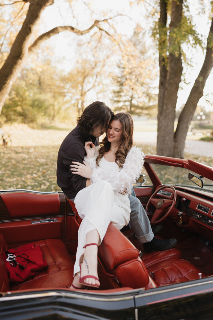 vintage car engagement photos