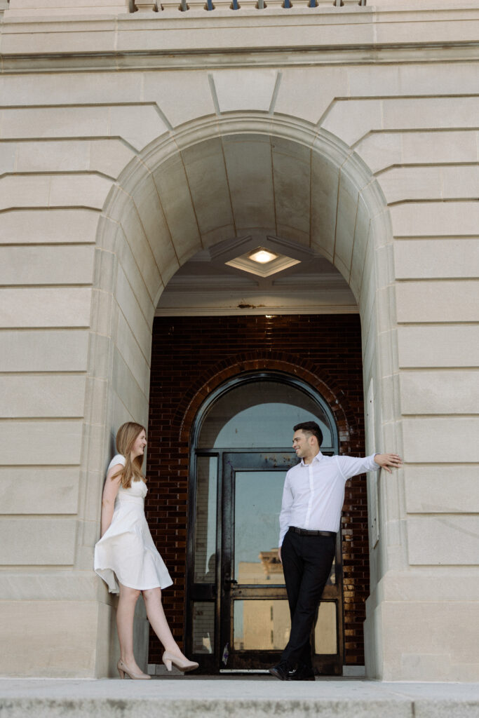 engagement photos at the Central High school building in Omaha Ne