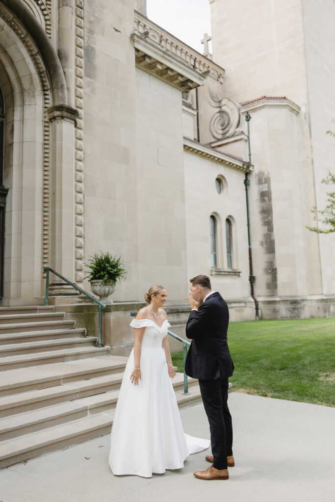 first look for the bride and groom 