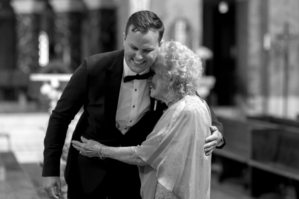 groom and grandmother at the church 