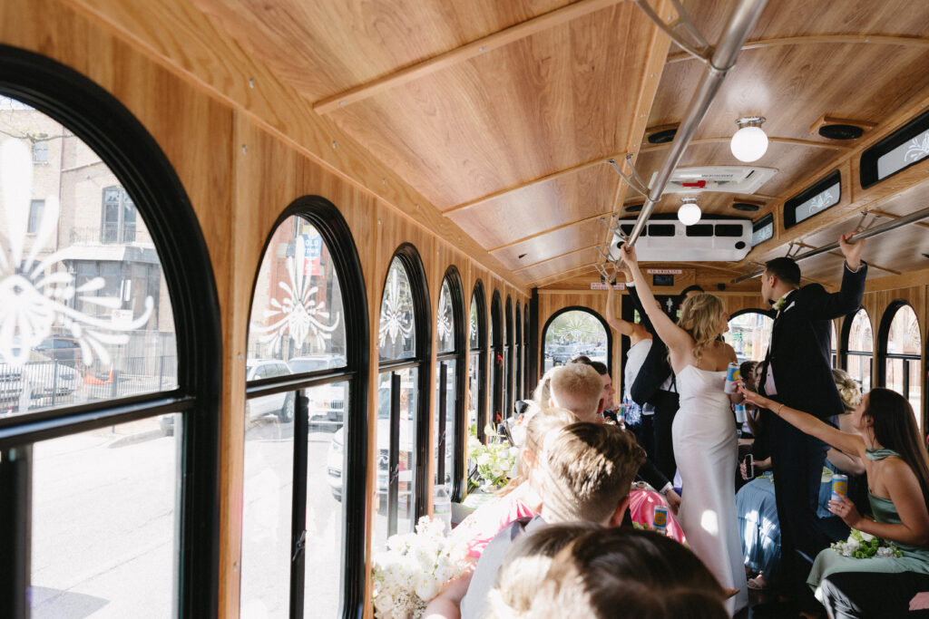 A trolley ride through Chicago after a wedding welcome dinner at tanta cocina peruana 
