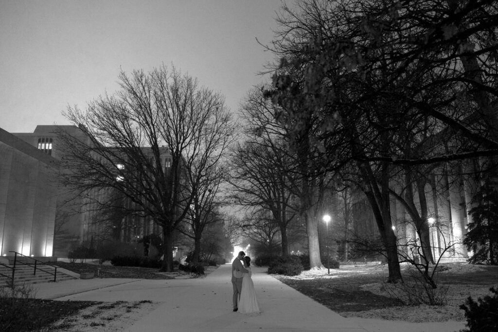 a fresh snowfall in downtown lincoln for a beautiful winter wedding 